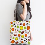 - Canta-4844-1 - Realhomes Realhomes Gri Zeminde Spor Topları Dijital Baskılı Kumaş Plaj Çantası Realhomes