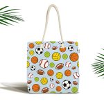 - Canta-4846 - Realhomes Realhomes Mavi Zeminde Spor Topları Dijital Baskılı Kumaş Plaj Çantası Realhomes