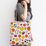 - Canta-4847-1 - Realhomes Realhomes Pembe Zeminde Spor Topları Dijital Baskılı Kumaş Plaj Çantası Realhomes