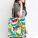 - Canta-4848-1 - Realhomes Realhomes Beyaz Zeminde Origami Gemiler Dijital Baskılı Kumaş Plaj Çantası Realhomes