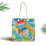 - Canta-4849 - Realhomes Realhomes Gri Zeminde Origami Gemiler Dijital Baskılı Kumaş Plaj Çantası Realhomes