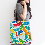 - Canta-4850-1 - Realhomes Realhomes Mavi Zeminde Origami Gemiler Dijital Baskılı Kumaş Plaj Çantası Realhomes