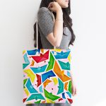 Realhomes Pembe Zeminde Origami Gemiler Dijital Baskılı Kumaş Plaj Çantası Realhomes