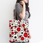 - Canta-4852-1 - Realhomes Realhomes Pembe Zeminde Spor Topları Dijital Baskılı Kumaş Plaj Çantası Realhomes