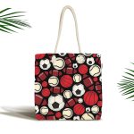 Realhomes Siyah Zeminde Spor Topları Dijital Baskılı Kumaş Plaj Çantası Realhomes