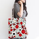 - Canta-4855-1 - Realhomes Realhomes Mavi Zeminde Spor Topları Dijital Baskılı Kumaş Plaj Çantası Realhomes