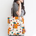 - Canta-4890-1 - Realhomes Realhomes Krem Zeminde Fındık Kurdu Sincap Dijital Baskılı Kumaş Plaj Çantası Realhomes