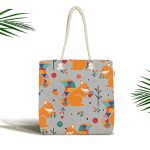 - Canta-4891 - Realhomes Realhomes Gri Zeminde Fındık Kurdu Sincap Dijital Baskılı Kumaş Plaj Çantası Realhomes