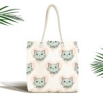 - Canta-4892 - Realhomes Realhomes Beyaz Zeminde Kedi Desenli Dijital Baskılı Kumaş Plaj Çantası Realhomes