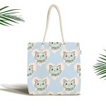 - Canta-4895 - Realhomes Realhomes Mavi Zeminde Kedi Desenli Dijital Baskılı Kumaş Plaj Çantası Realhomes