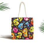 - Canta-4896 - Realhomes Realhomes Koyu Zeminde Renkli Sayılar Dijital Baskılı Kumaş Plaj Çantası Realhomes