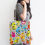 - Canta-4897-1 - Realhomes Realhomes Gri Zeminde Renkli Sayılar Dijital Baskılı Kumaş Plaj Çantası Realhomes