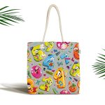 - Canta-4897 - Realhomes Realhomes Gri Zeminde Renkli Sayılar Dijital Baskılı Kumaş Plaj Çantası Realhomes