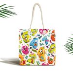 - Canta-4898 - Realhomes Realhomes Beyaz Zeminde Renkli Sayılar Dijital Baskılı Kumaş Plaj Çantası Realhomes