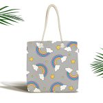 - Canta-4900 - Realhomes Realhomes Gri Zeminde Gökkuşağı Dijital Baskılı Kumaş Plaj Çantası Realhomes