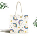 - Canta-4901 - Realhomes Realhomes Beyaz Zeminde Gökkuşağı Dijital Baskılı Kumaş Plaj Çantası Realhomes