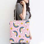 - Canta-4902-1 - Realhomes Realhomes Pembe Zeminde Gökkuşağı Dijital Baskılı Kumaş Plaj Çantası Realhomes