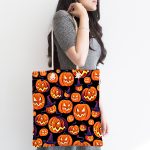 - Canta-4904-1 - Realhomes Realhomes Siyah Zeminde Balkabağı Dijital Baskılı Kumaş Plaj Çantası Realhomes