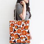 - Canta-4905-1 - Realhomes Realhomes Beyaz Zeminde Balkabağı Dijital Baskılı Kumaş Plaj Çantası Realhomes