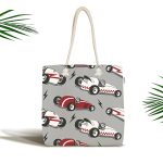 - Canta-4906 - Realhomes Realhomes Gri Zeminde Yarış Arabalı Dijital Baskılı Kumaş Plaj Çantası Realhomes