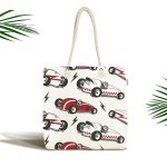 - Canta-4907 - Realhomes Realhomes Beyaz Zeminde Yarış Arabalı Dijital Baskılı Kumaş Plaj Çantası Realhomes