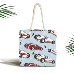 - Canta-4908 - Realhomes Realhomes Mavi Zeminde Yarış Arabalı Dijital Baskılı Kumaş Plaj Çantası Realhomes