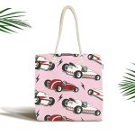 - Canta-4909 - Realhomes Realhomes Pembe Zeminde Yarış Arabalı Dijital Baskılı Kumaş Plaj Çantası Realhomes