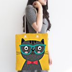 - Canta-4914-1 - Realhomes Realhomes Renkli Kedi Dijital Baskılı Kumaş Plaj Çantası Realhomes