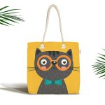 - Canta-4917 - Realhomes Realhomes Renkli Kedi Dijital Baskılı Kumaş Plaj Çantası Realhomes