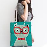 - Canta-4918-1 - Realhomes Realhomes Renkli Kedi Dijital Baskılı Kumaş Plaj Çantası Realhomes