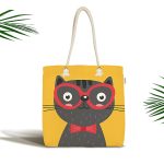 - Canta-4920 - Realhomes Realhomes Renkli Kedi Dijital Baskılı Kumaş Plaj Çantası Realhomes