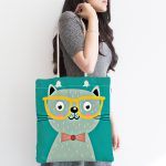 - Canta-4921-1 - Realhomes Realhomes Renkli Kedi Dijital Baskılı Kumaş Plaj Çantası Realhomes