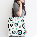 - Canta-4927-1 - Realhomes Realhomes Beyaz Zeminde Nazar Boncuklu Dijital Baskılı Kumaş Plaj Çantası Realhomes