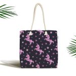 - Canta-4939 - Realhomes Realhomes Siyah Zeminde Pembe Yıldız Dijital Baskılı Kumaş Plaj Çantası Realhomes