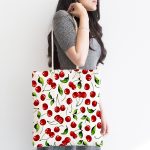 - Canta-4945-1 - Realhomes Realhomes Beyaz Zeminde Kiraz Desenli Dijital Baskılı Kumaş Plaj Çantası Realhomes