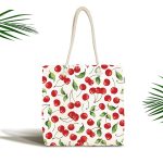 - Canta-4945 - Realhomes Realhomes Beyaz Zeminde Kiraz Desenli Dijital Baskılı Kumaş Plaj Çantası Realhomes