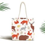 Realhomes Beyaz Zeminde Sevimli Hayvanlar Desenli Dijital Baskılı Kumaş Plaj Çantası Realhomes