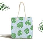 - Canta-4952 - Realhomes Realhomes Mavi Zeminde Yapraklar Dijital Baskılı Kumaş Plaj Çantası Realhomes