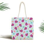 - Canta-4957 - Realhomes Mavi Zeminde Uğurböceği Motifli Dijital Baskılı Özel Tasarım Kumaş Plaj Çantası Realhomes