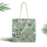 - Canta-4958 - Realhomes Orman Ve Kasaba Motifli Dijital Baskılı Özel Tasarım Kumaş Plaj Çantası Realhomes