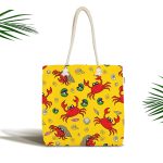 - Canta-4959 - Realhomes Sarı Zeminde Sevimli Yengeç Desenli Dijital Baskılı Kumaş Plaj Çantası Realhomes