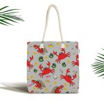 - Canta-4960 - Realhomes Gri Zeminde Sevimli Yengeç Desenli Dijital Baskılı Kumaş Plaj Çantası Realhomes