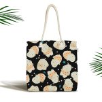 - Canta-4962 - Realhomes Siyah Zeminde Sevimli Su Aygırı Figürlü Dijital Baskılı Kumaş Plaj Çantası Realhomes