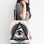 - Canta-5013-1 - Realhomes Beyaz Zeminde Lacivert Üçüncü Göz Dijital Baskılı Kumaş Plaj Çantası Realhomes