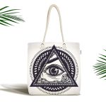 - Canta-5013 - Realhomes Beyaz Zeminde Lacivert Üçüncü Göz Dijital Baskılı Kumaş Plaj Çantası Realhomes