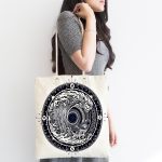 - Canta-5017-1 - Realhomes Beyaz Zeminde Lacivert Pusula Motifli Kumaş Plaj Çantası Realhomes