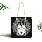 Siyah Beyaz Otantik Woman Özel Tasarım Dijital Baskılı Kumaş Plaj Çantası Realhomes