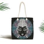 - Canta-5021 - Realhomes Abstract Kadın Figürü Dijital Baskılı Özel Tasarım Kumaş Plaj Çantası Realhomes