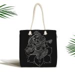 - Canta-5027 - Realhomes Sitar Çalan Hindu Kız Figürlü Dijital Baskılı Özel Tasarım Kumaş Plaj Çantası Realhomes