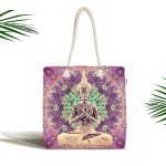 - Canta-5028 - Realhomes Beyaz Zeminde Renkli Uzak Doğu Denge İkonlu Dijital Baskılı Kumaş Plaj Çantası Realhomes